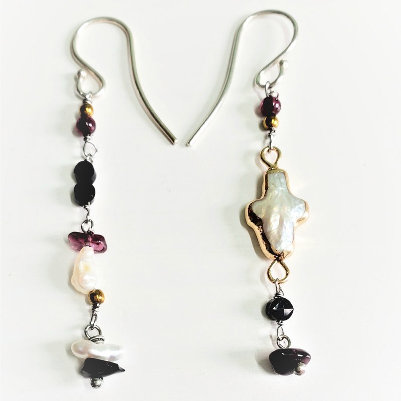 天然彩宝客旭珍珠银耳环 (附证书) - 耳环/耳夹 - 宝石 