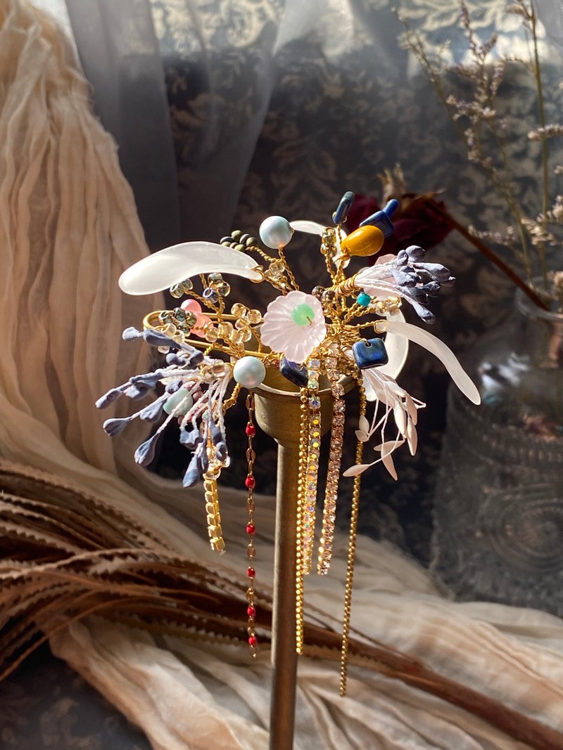 崦花系列 蓝金流苏质调 胸花针 复古风胸针 - 胸针 - 铜/黄铜 