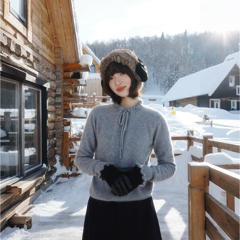 羊绒荷叶领边毛衣|针织衫|两色|冬款|Sora-2022 - 女装针织衫/毛衣 - 羊毛 多色