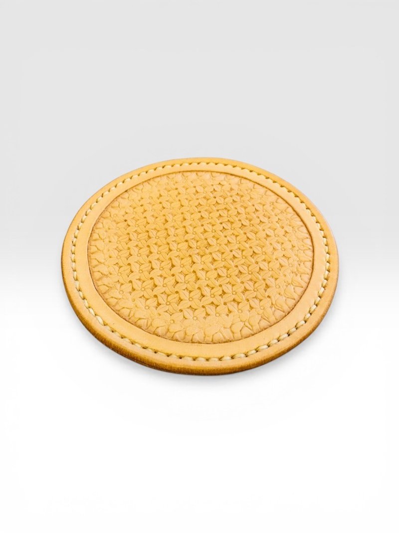 真牛皮皮雕杯垫 精致饰品收纳盘 免费客制手打压印字母 生日礼物 - 摆饰 - 真皮 卡其色