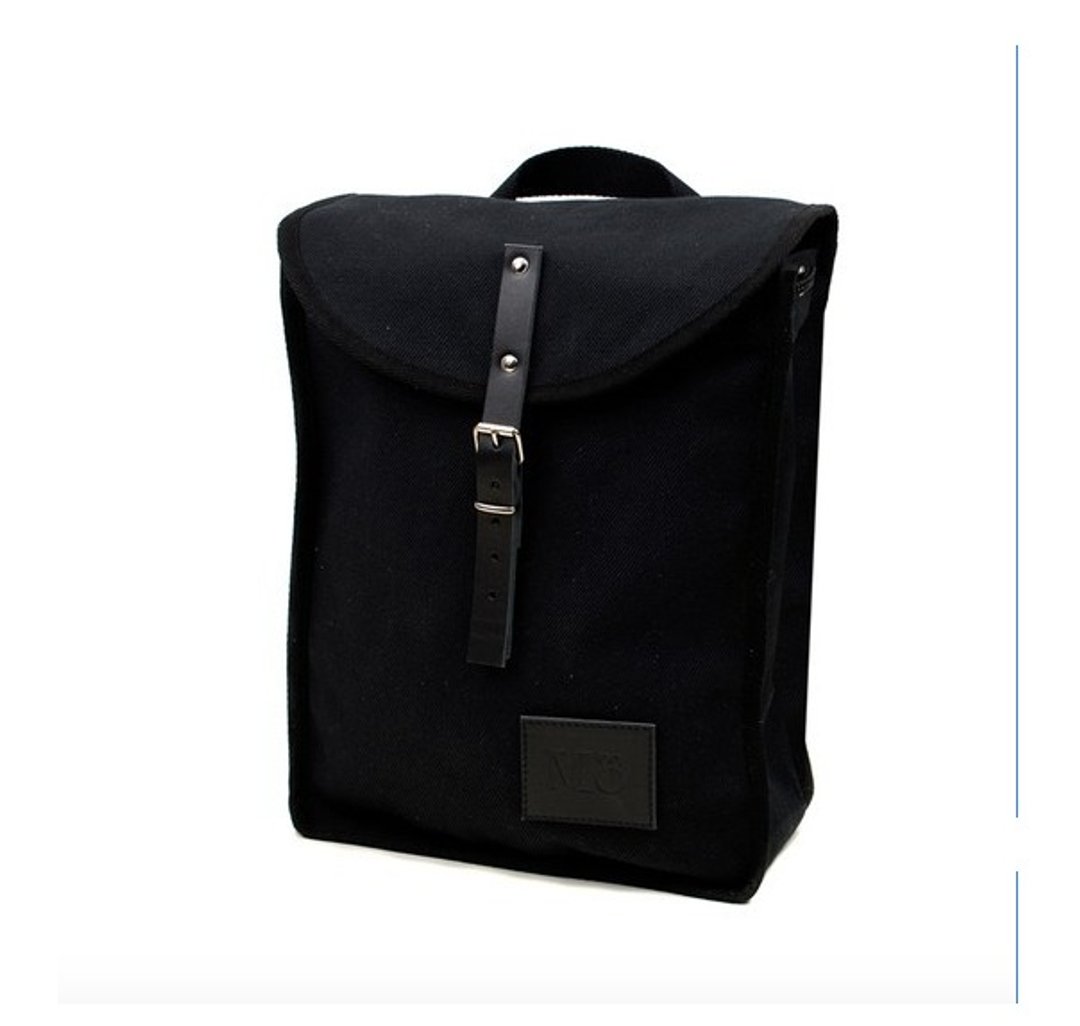 Mödernaked [西班牙手工制作] Heap Backpacks 100%纯棉|皮革|拼接|抽绳 后背包 (黑＋黑边) - 后背包/双肩包 - 棉 黑色
