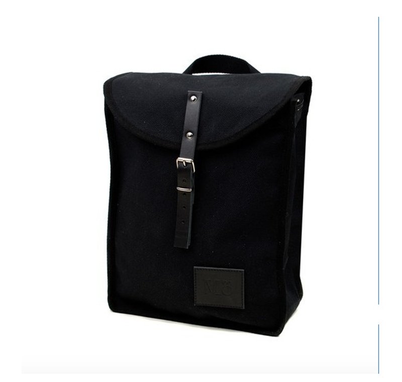 Mödernaked [西班牙手工制作] Heap Backpacks 100%纯棉|皮革|拼接|抽绳 后背包 (黑＋黑边) - 后背包/双肩包 - 棉．麻 黑色