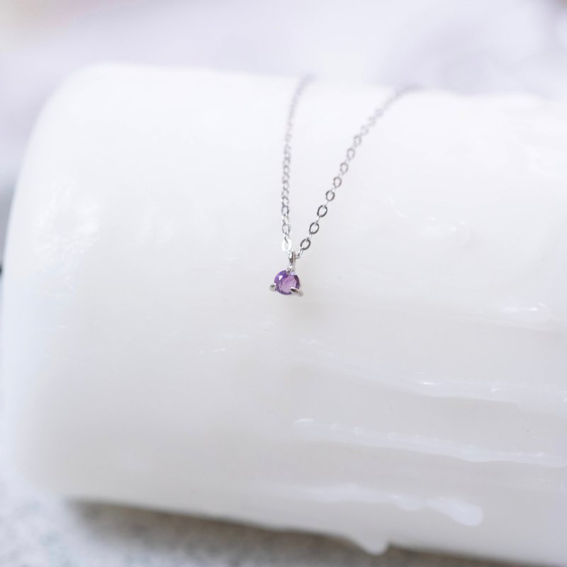 紫水晶925纯银诞生石项链-二月诞生石 - 项链 - 宝石 银色