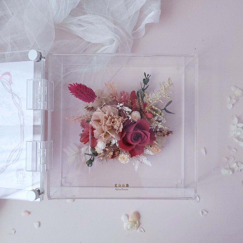 时光宝盒 | 透明仙气款花盒(独家订制) : 双花泰奶红 - 画框/相框 - 植物．花 红色