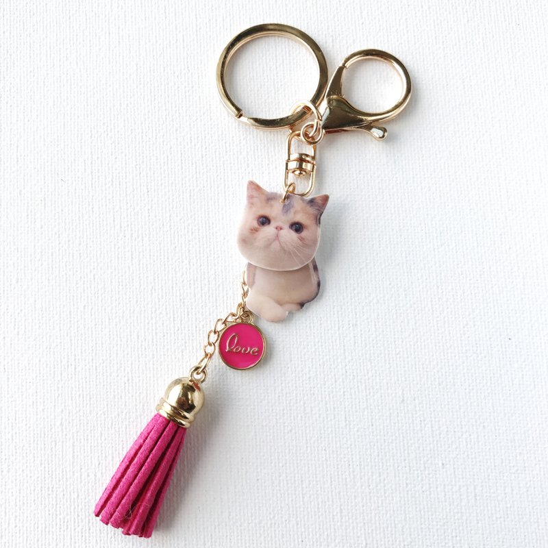 Jojo 摇头 扁面猫星 流苏 匙扣 - 钥匙链/钥匙包 - 塑料 粉红色