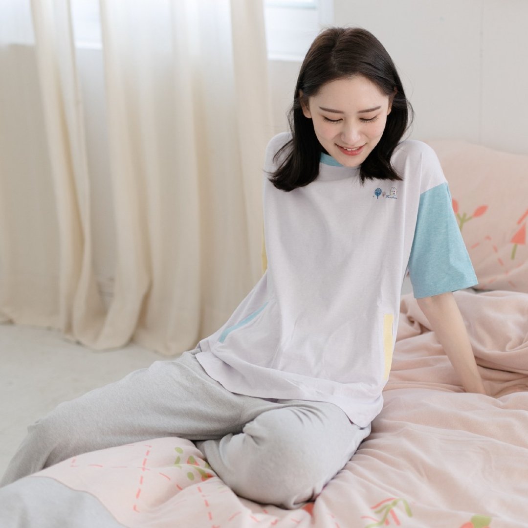 MIT有机棉童趣拼接磨毛居家服-粉紫蓝 - 居家服/睡衣 - 棉 粉红色
