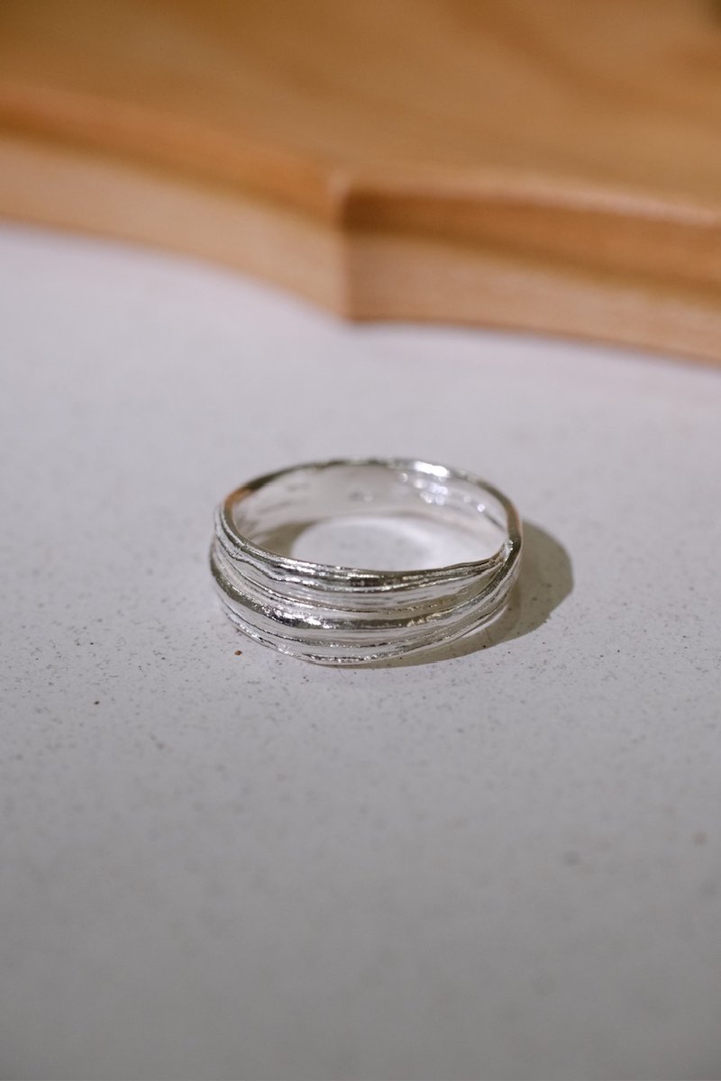 冬系 流动细戒 自然纹路 - 戒指 - 纯银 银色