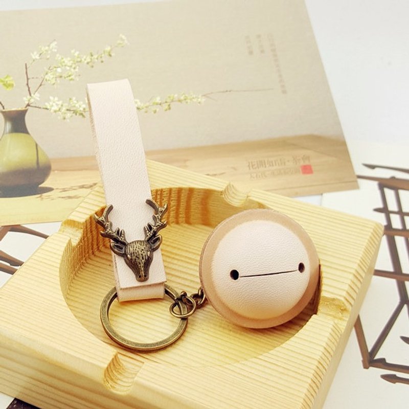 客製禮物 皮铃铛+麋鹿头  情侣钥匙圈  可刻字 小挂件 生日礼物 - 钥匙链/钥匙包 - 真皮 