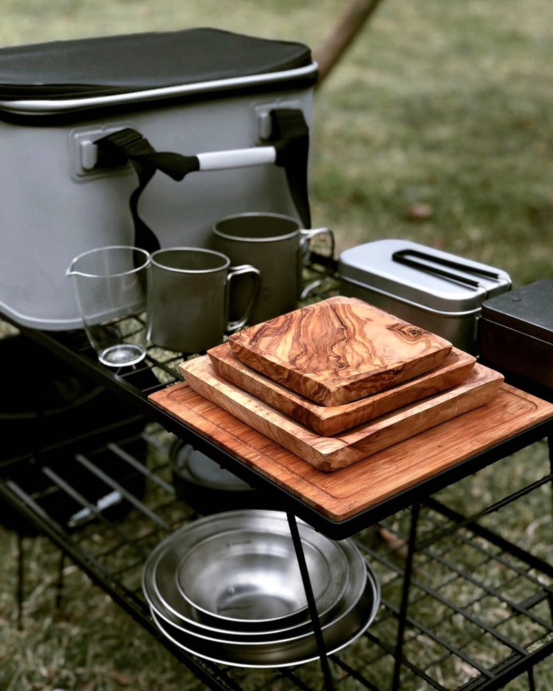 手工橄榄木方形碟野餐露营托盘三件套 - 浅碟/小碟子 - 木头 