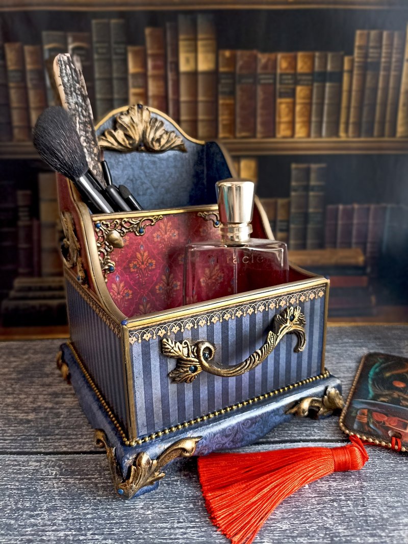 桌上支架、桌面配件、办公室装饰、化妆品收纳盒、笔收纳盒 - 收纳用品 - 木头 红色