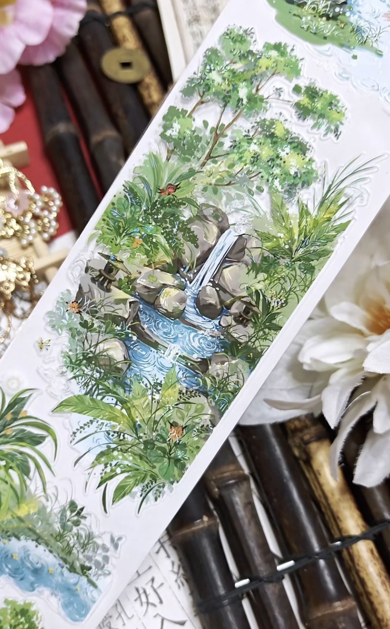 院中渔乐 池と魚の雰囲気 PET 貝殼光 割型貼紙卷 (kiss-cut) - 纸胶带 - 其他材质 多色