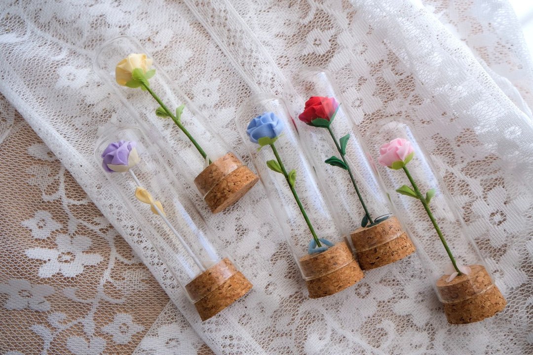 紫式- 细工花 迷你试管瓶玫瑰花 - - 摆饰 - 棉 多色