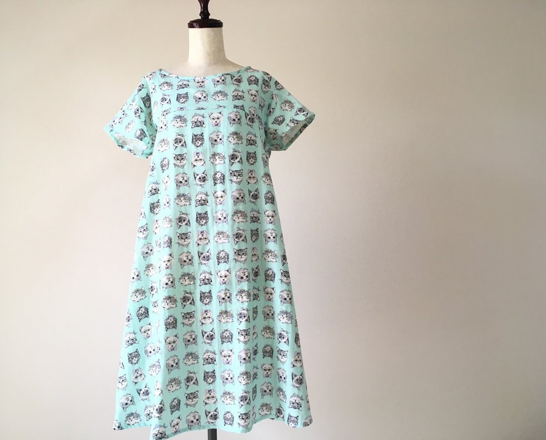 Spoof cats flare dress Fluffy double gauze mint green - 洋装/连衣裙 - 棉 绿色