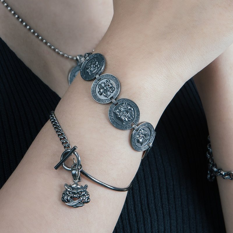 925纯银 剑狮圆牌手链【大款】SLSb038A - 手链/手环 - 纯银 