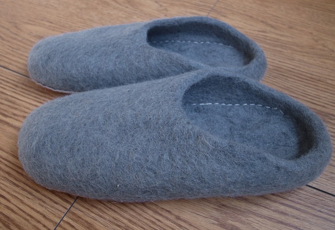 羊毛毡 手工鞋 室内鞋 室内拖 灰蓝 26cm - 室内拖鞋 - 羊毛 灰色
