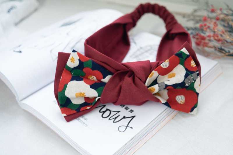 少女系发带 | 双层蝴蝶扭结发带 | 大人发带母女发带 | 花间小猫 - 婴儿帽/发带 - 棉．麻 红色