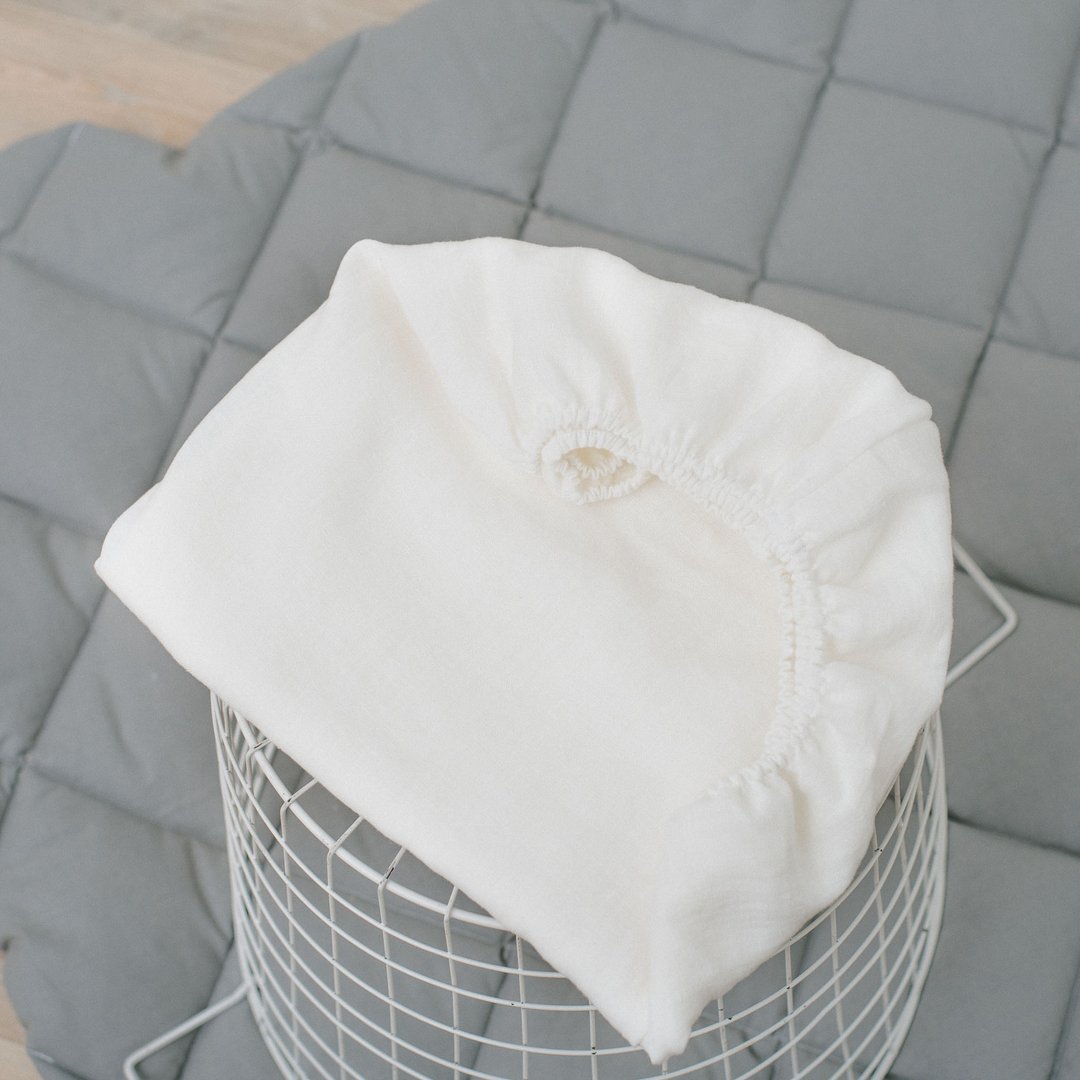 White plain linen (flax) fitted linen crib sheet - Cot sheet fitted with elastic - 婴儿床上用品 - 亚麻 白色