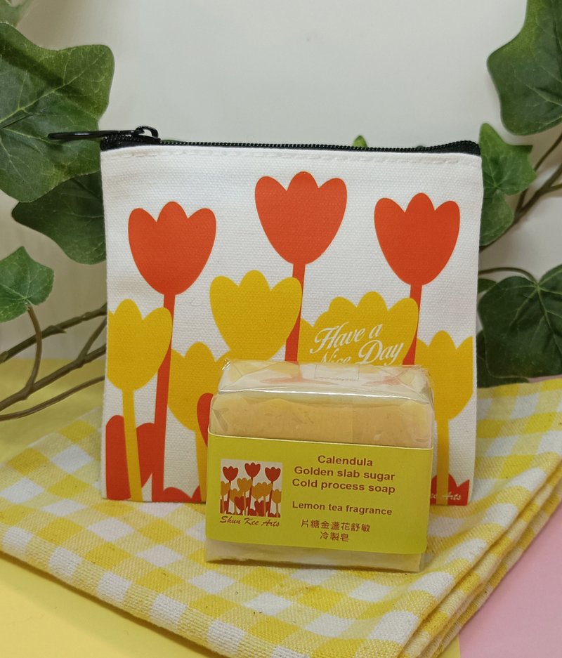 港式食物文创帆布小钱包(外卖杯图案)配片糖金盏花冷制皂 - 手提包/手提袋 - 其他材质 黄色