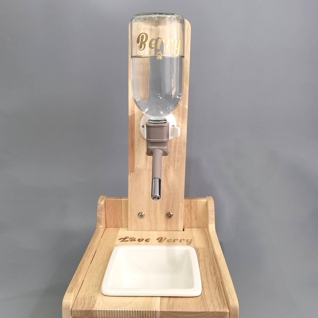 【Pet Shop系列】宠物立式饮水器 陶瓷碗 厚实木架 - 碗/碗架 - 陶 