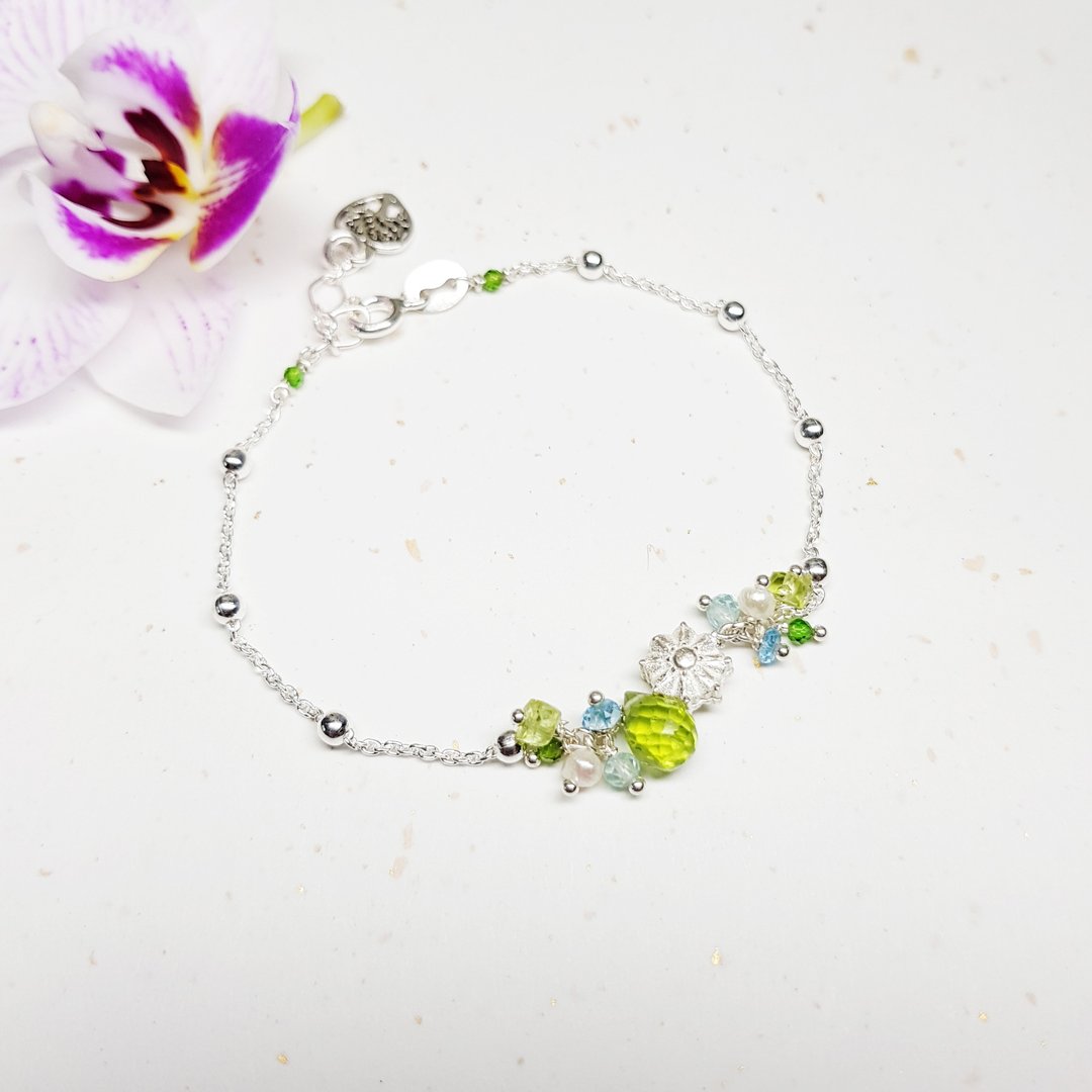优雅小妞系列~橄榄石 - 托帕石纯银手链  Peridot  Topaz 免费【 - 手链/手环 - 宝石 绿色