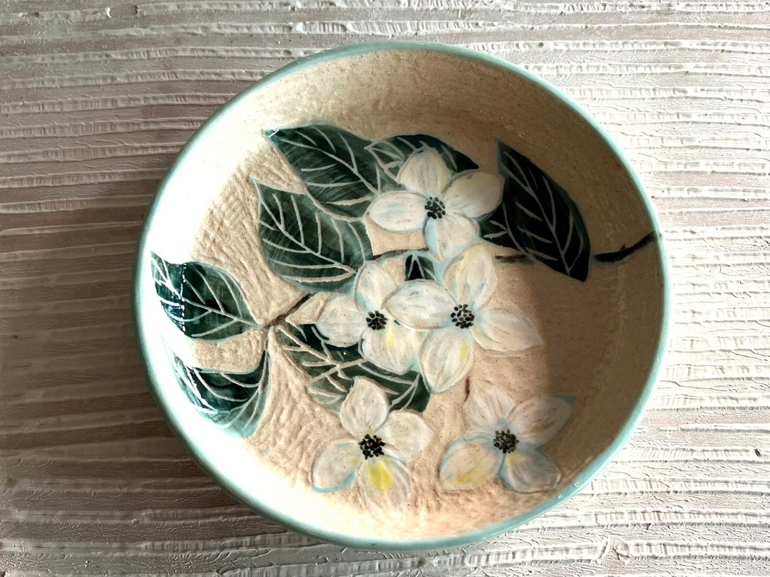 四照花印象陶制圆盘_陶器餐盘 - 盘子/餐盘/盘架 - 陶 白色