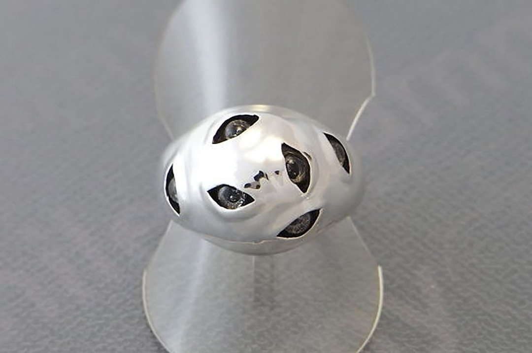 stare ball ring_3 (s_m-R.26) 銀 玻 戒指 指环 眼 睛 目 jewelry sterling silver glass eyes - 戒指 - 纯银 银色