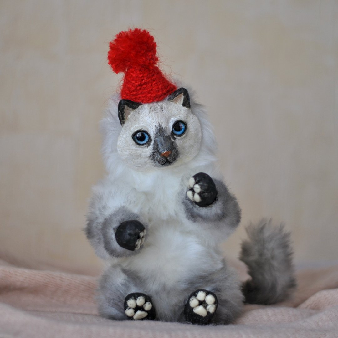 Cat Sima. One for sale. Fantasy toy. Ooak doll. Art doll customized gift - 玩偶/公仔 - 其他人造纤维 灰色