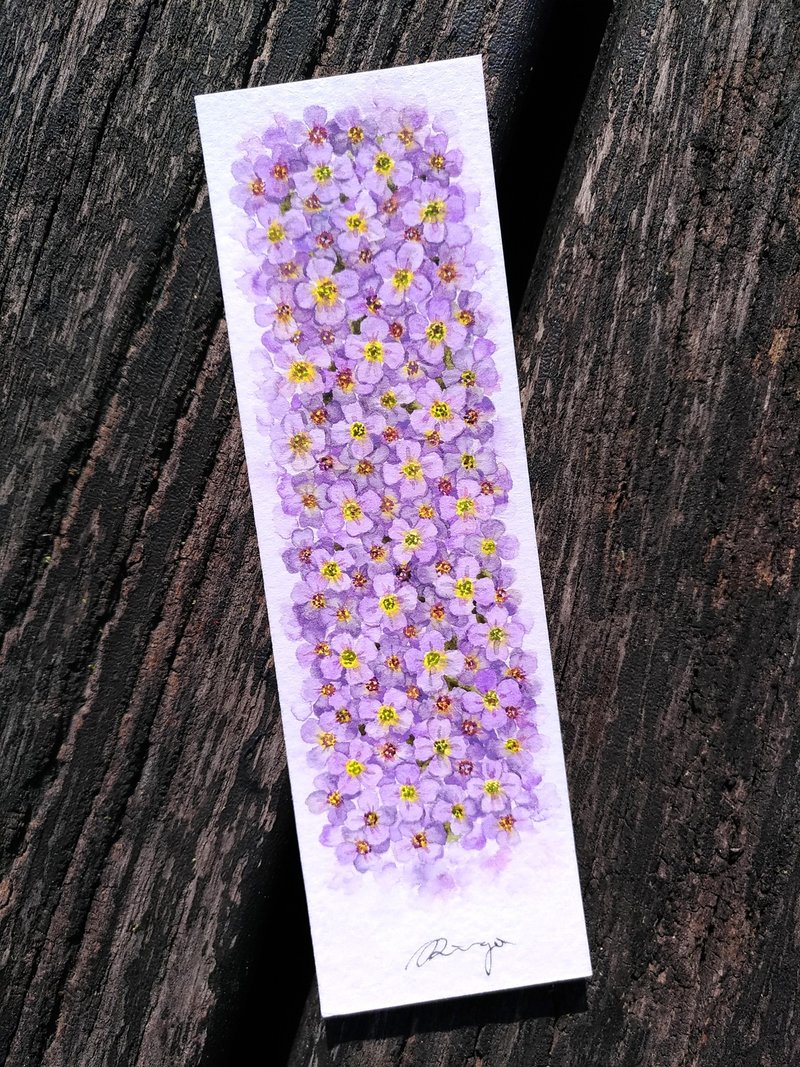 南庭芥 小小紫色蔓延花海 她的礼物 水彩花草书签 卡片 (原画) - 卡片/明信片 - 纸 紫色