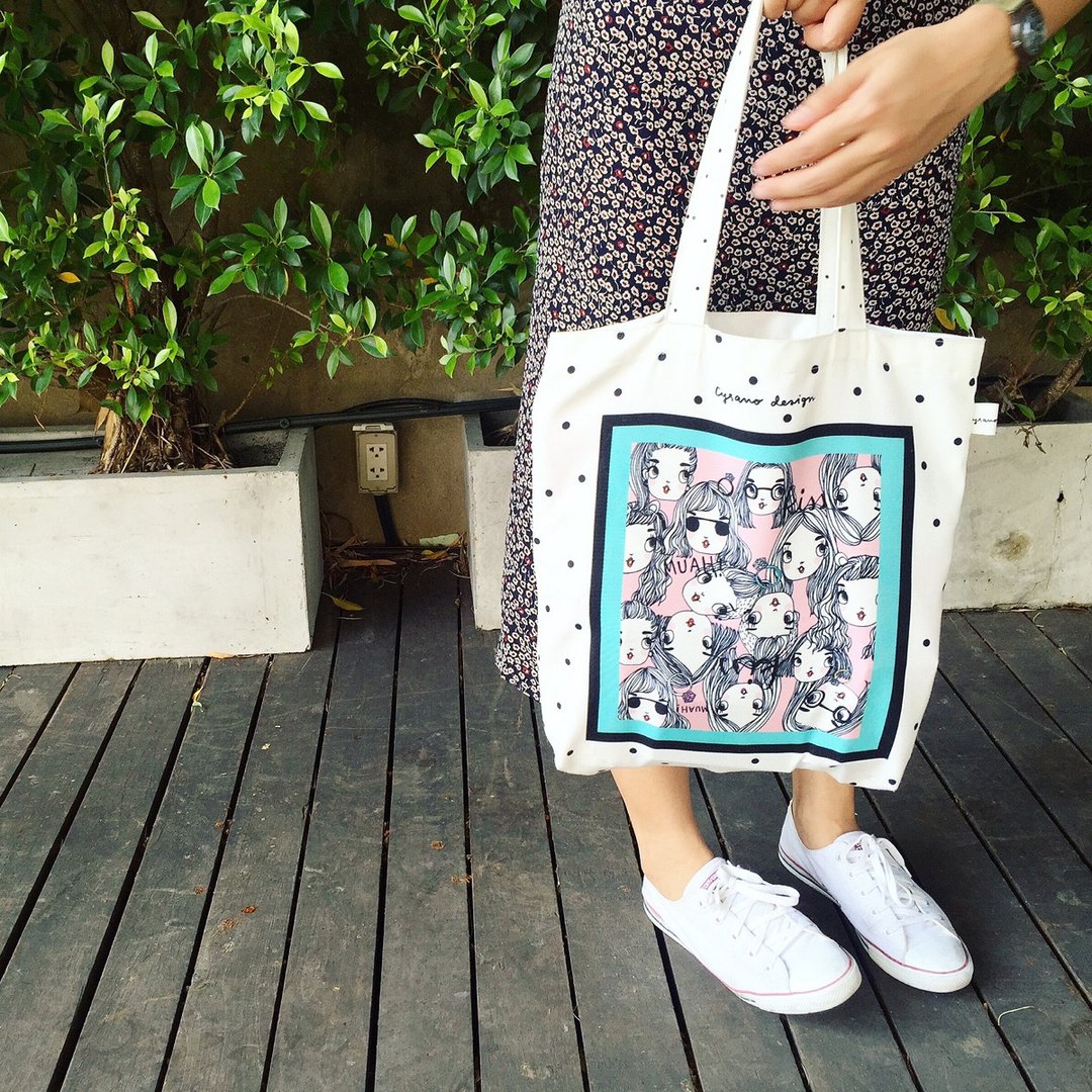 CyranoBag - Tote - White Polka - 其他 - 棉 白色