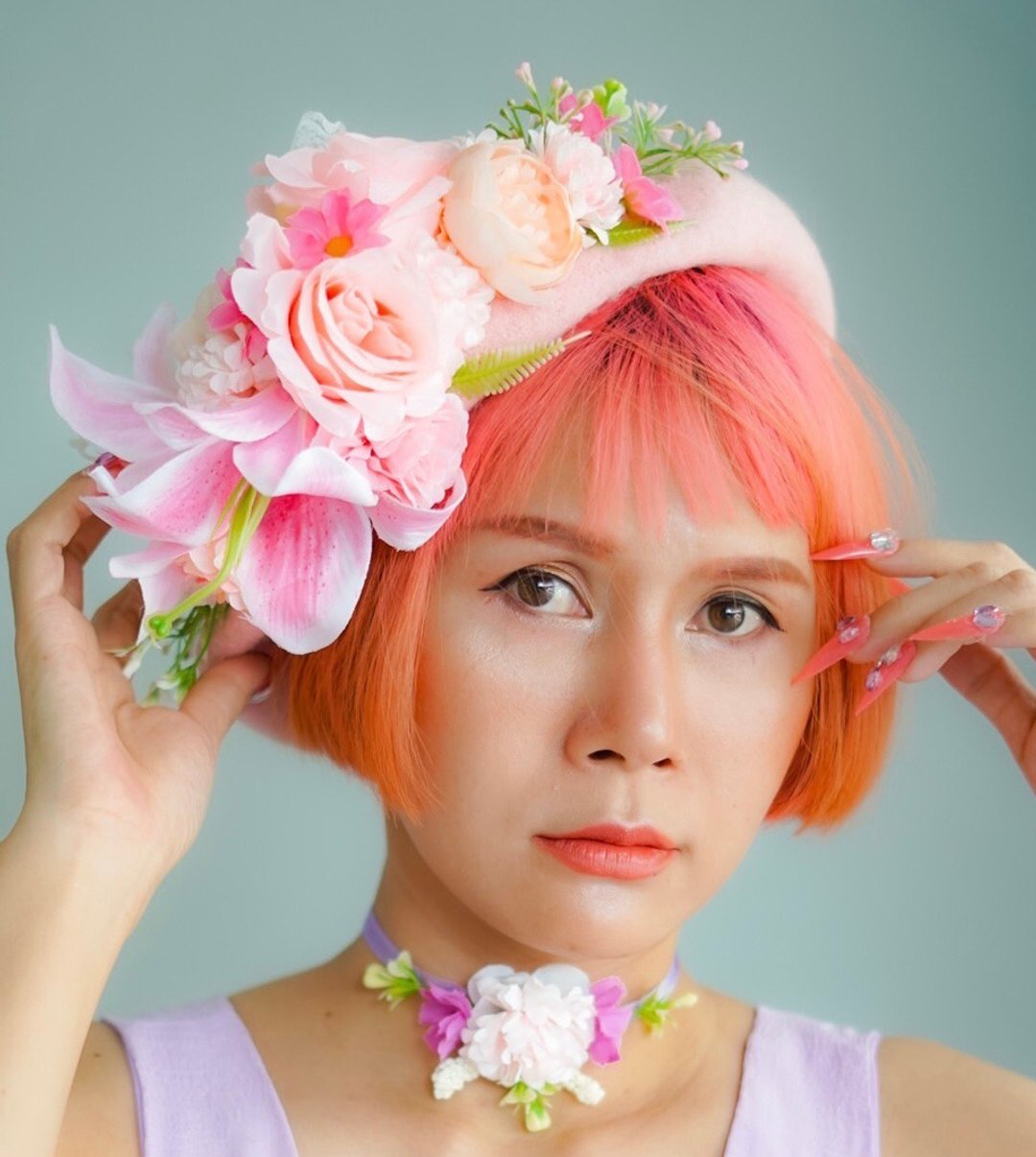 PP beret pink flower shade - 帽子 - 其他材质 粉红色