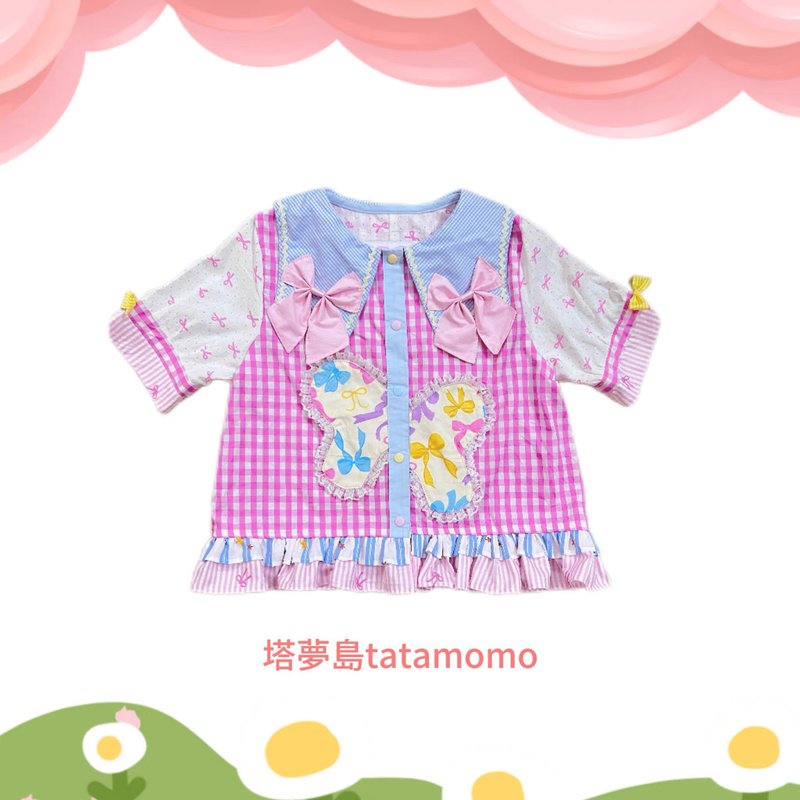 彩虹糖来信甜美可爱格子衬衣上衣 - 女装上衣 - 棉．麻 粉红色