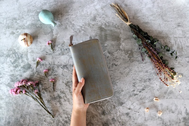 Taste_Gray Adult wallet Round zip - 皮夹/钱包 - 真皮 灰色