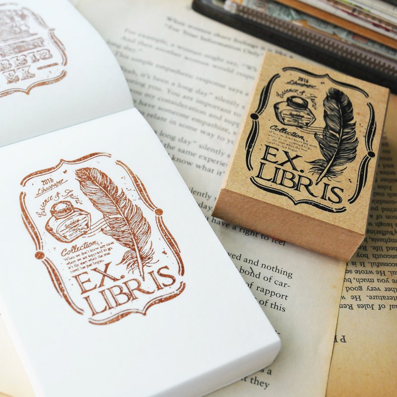 EX.LIBRIS Stamp藏书印章＿墨水羽毛笔 - 印章/印台 - 木头 咖啡色