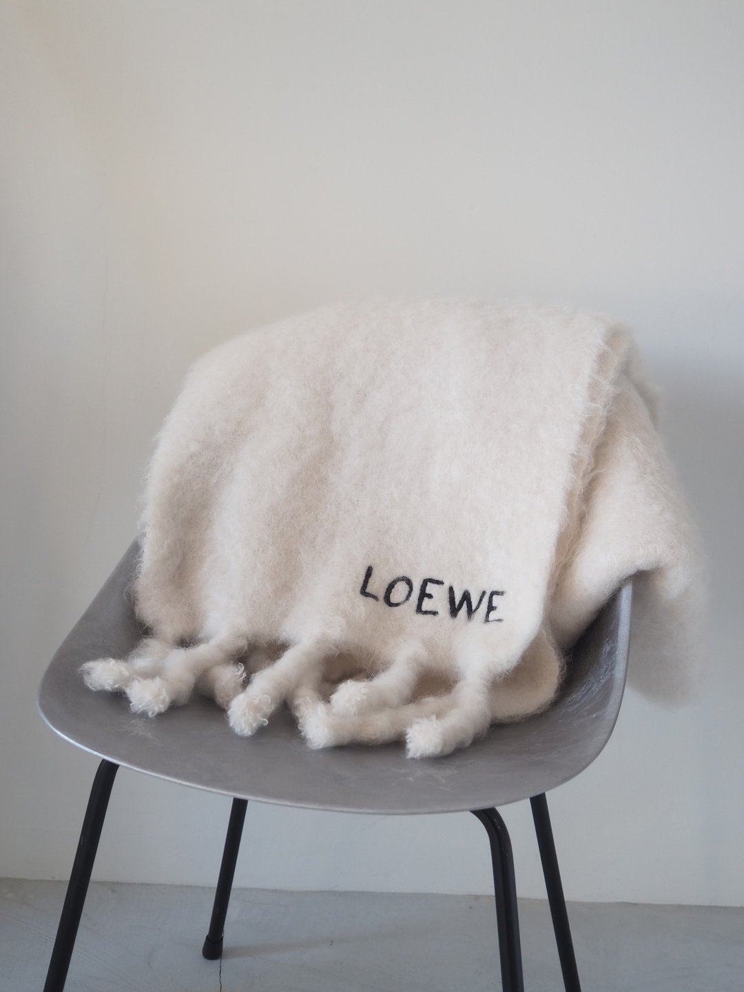 LOEWE 罗威 标志 马海毛 围巾 燕麦白 老件古着 - 围巾/披肩 - 其他材质 白色