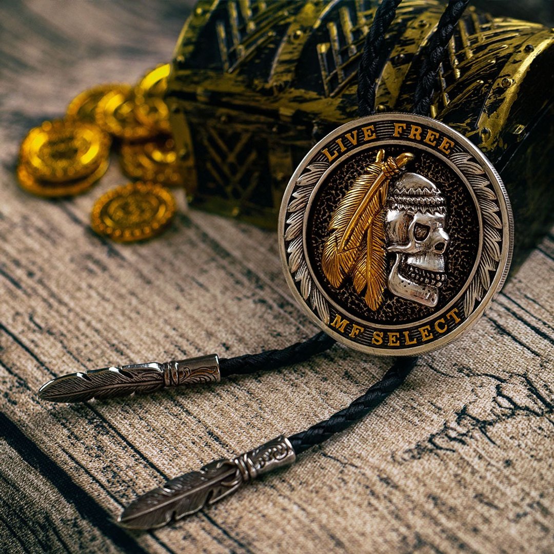 骷髅硬币 保罗领带 Bolo Tie 皮革项链 皮绳领带 领绳领带 骷髅头 - 领带/领带夹 - 人造皮革 银色