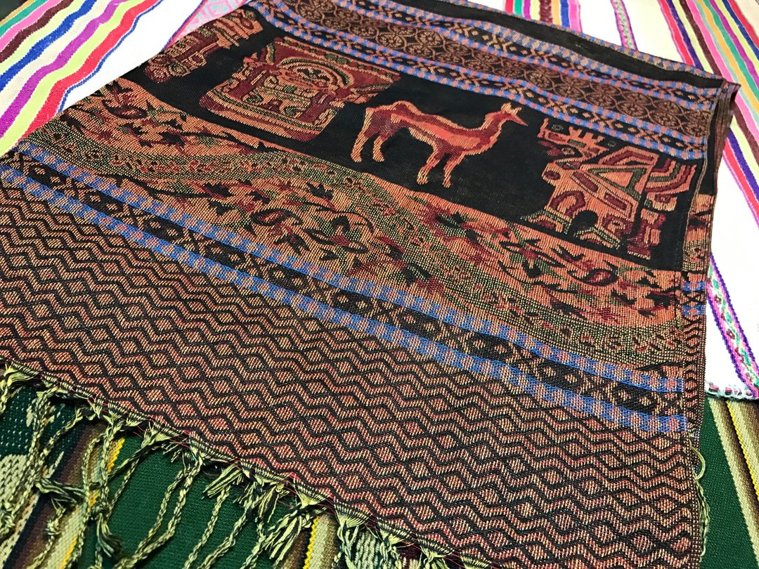 秘鲁图腾风格围巾/披肩-橘 - 丝巾 - 棉 橘色