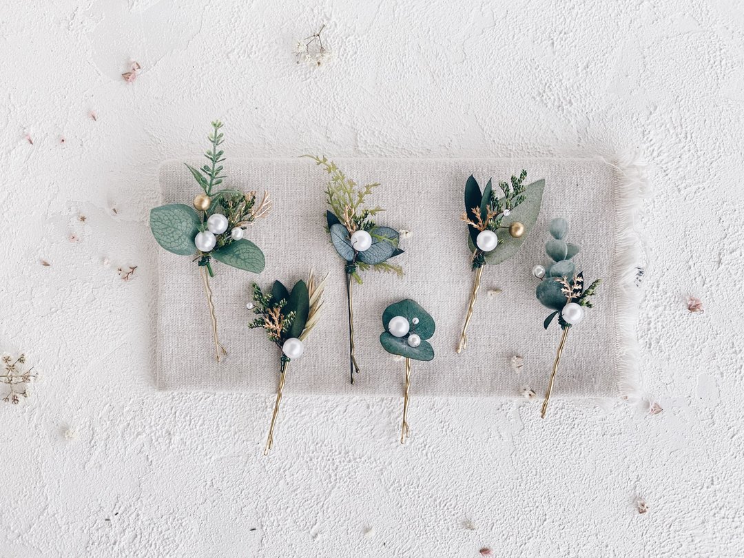 Hair clip, Bridal Hair accessories, Set of 5 hair pins, Flower hair clip - 发饰 - 塑料 绿色