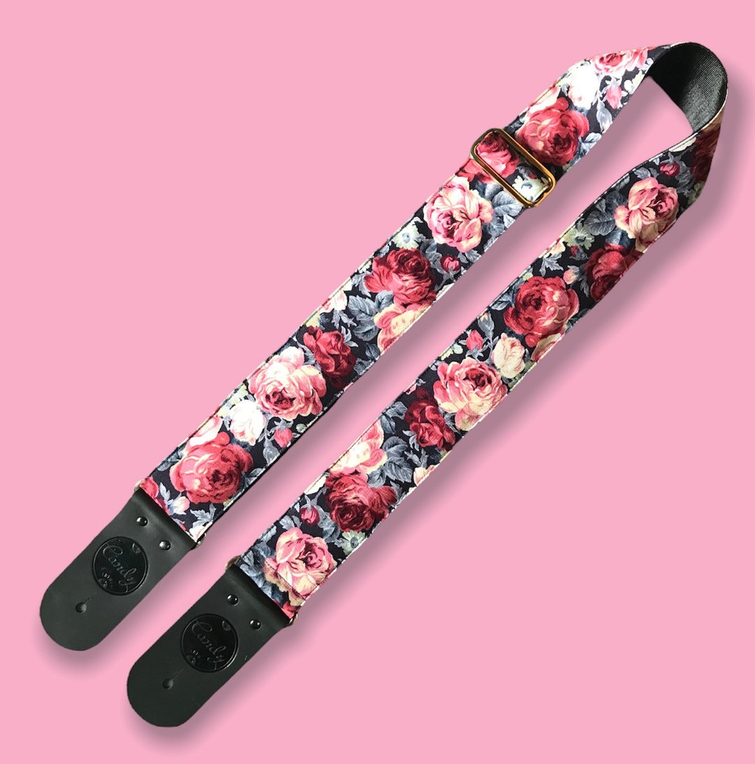 Pink Blue Flora  Guitar Strap , Genuine Leather Guitar Strap - 其他 - 棉 