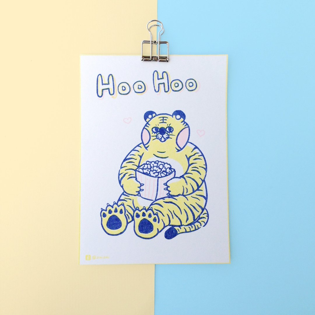 插画明信片-Hoo Hoo爱爆米花 - 卡片/明信片 - 纸 黄色