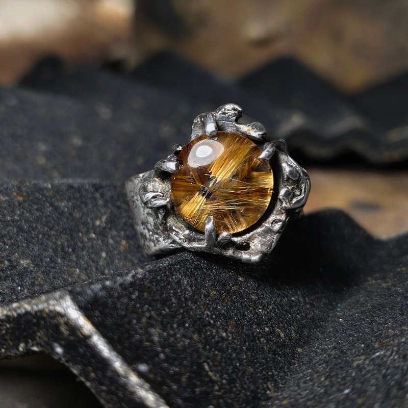 咖啡钛/钛晶花/银戒指 - 项链 - 宝石 金色