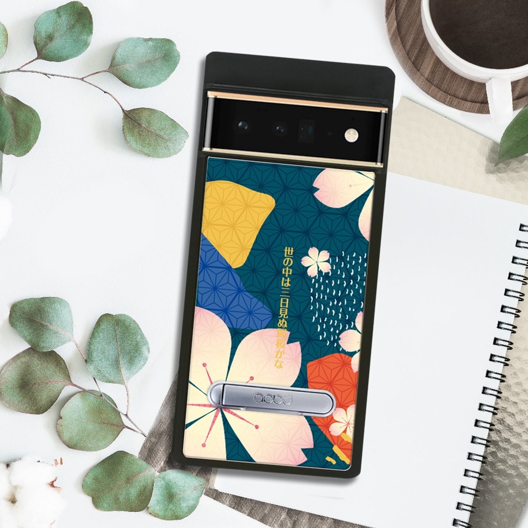 apbs Google Pixel 9/8/7/6系列 减震立架手机壳-墨绿樱花俳句 - 手机壳/手机套 - 其他材质 多色