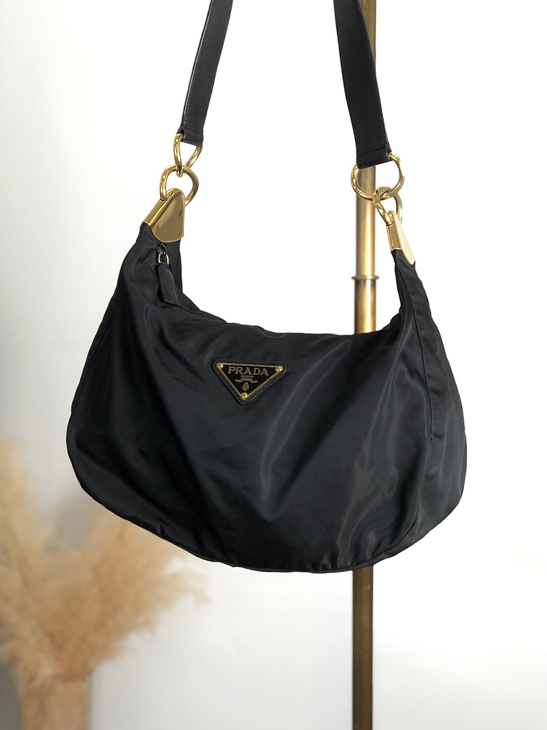 【日本直送，名牌二手包装】PRADA 单肩包黑三角Logo Entropy 尼龙流浪汉包旧u73w2i - 侧背包/斜挎包 - 尼龙 黑色