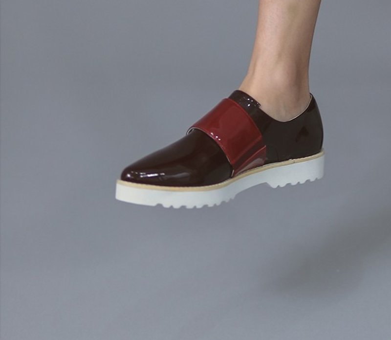 宽带 尖头厚底真皮休闲鞋 红 - 女款长靴 - 真皮 红色