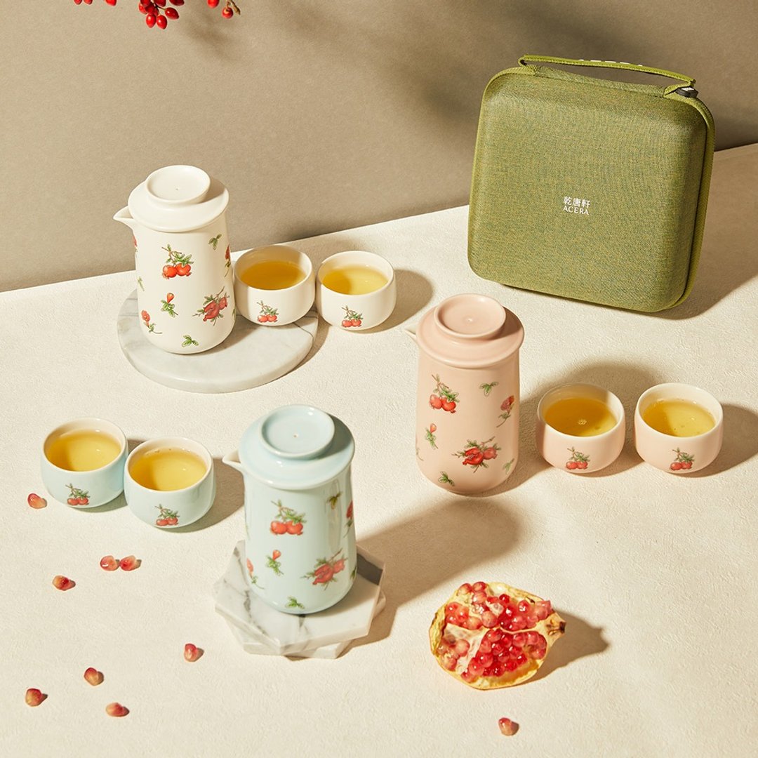 石榴花开泡茶器 / 一壶+二杯 / 3色 - 茶具/茶杯 - 瓷 白色
