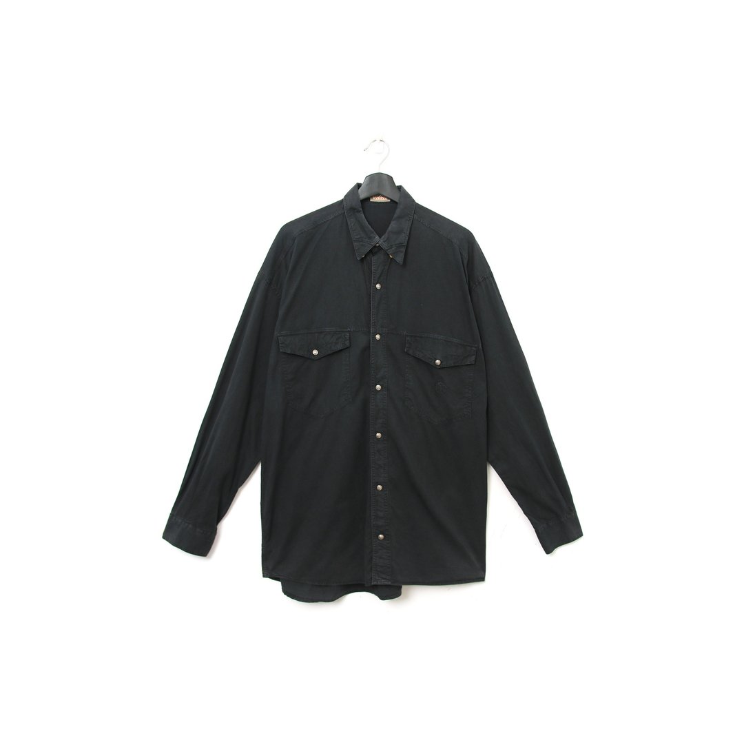 Back to Green-Versace长袖衬衫 黑底沈稳胸口logo vintage shirt - 男装衬衫 - 棉 