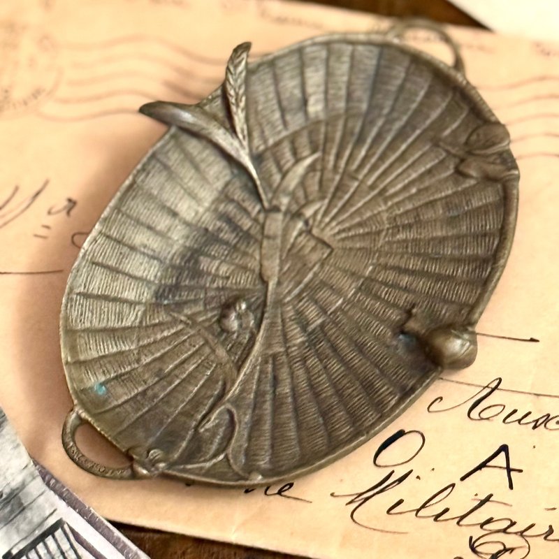 *50415-罕见百年青铜小盘11.8x8.2cm - 收纳用品 - 铜/黄铜 