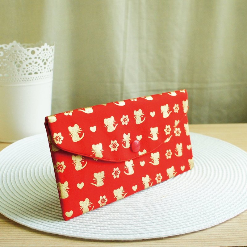 Lovely烫金【爱心鼠年红包袋】存折套、现金收纳袋、红E - 红包/春联 - 棉．麻 红色