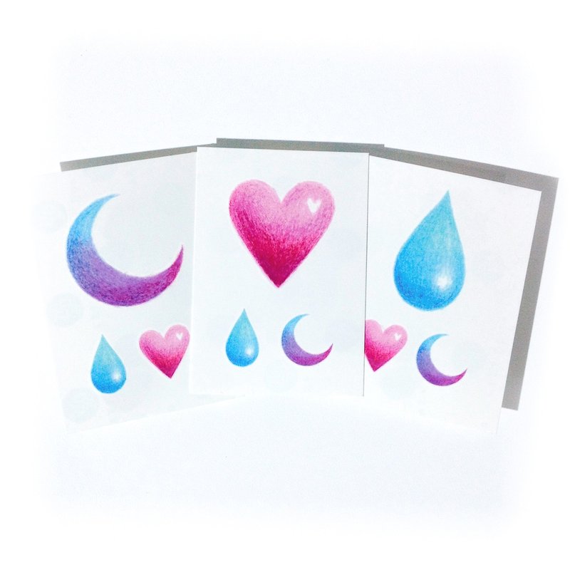 LAZY DUO渐变彩色简约水彩刺青纹身贴纸符号水滴云月亮可爱心韩系 - 纹身贴 - 纸 多色