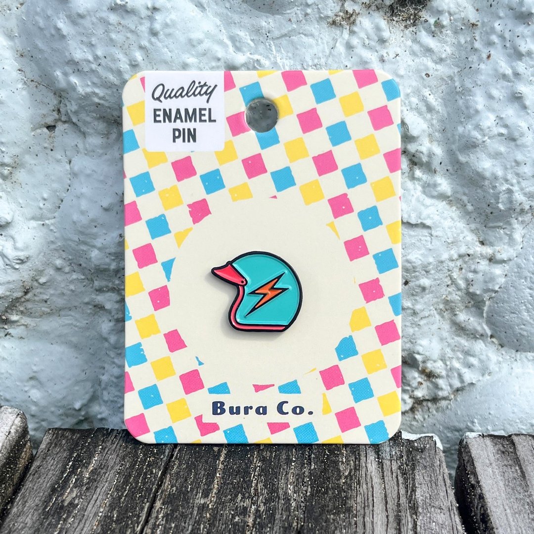 台湾复古闪电蓝色安全帽珐琅徽章 Lightning Helmet BURA Pin - 胸针 - 珐琅 蓝色
