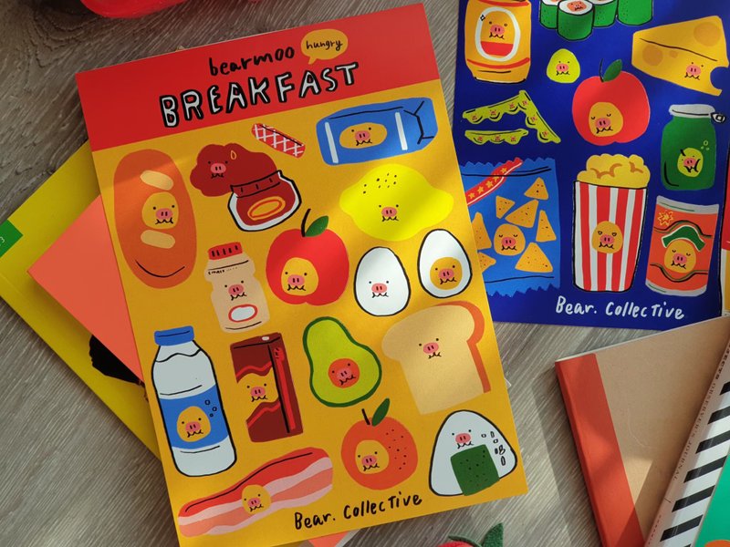 bearmoo breakfast - 贴纸 - 纸 黄色